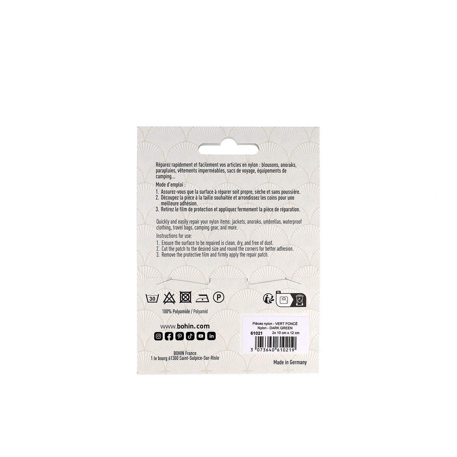 Nylons autocollants - 10 x 12 cm - 100% Polyamide - 24 couleurs - Blister x2