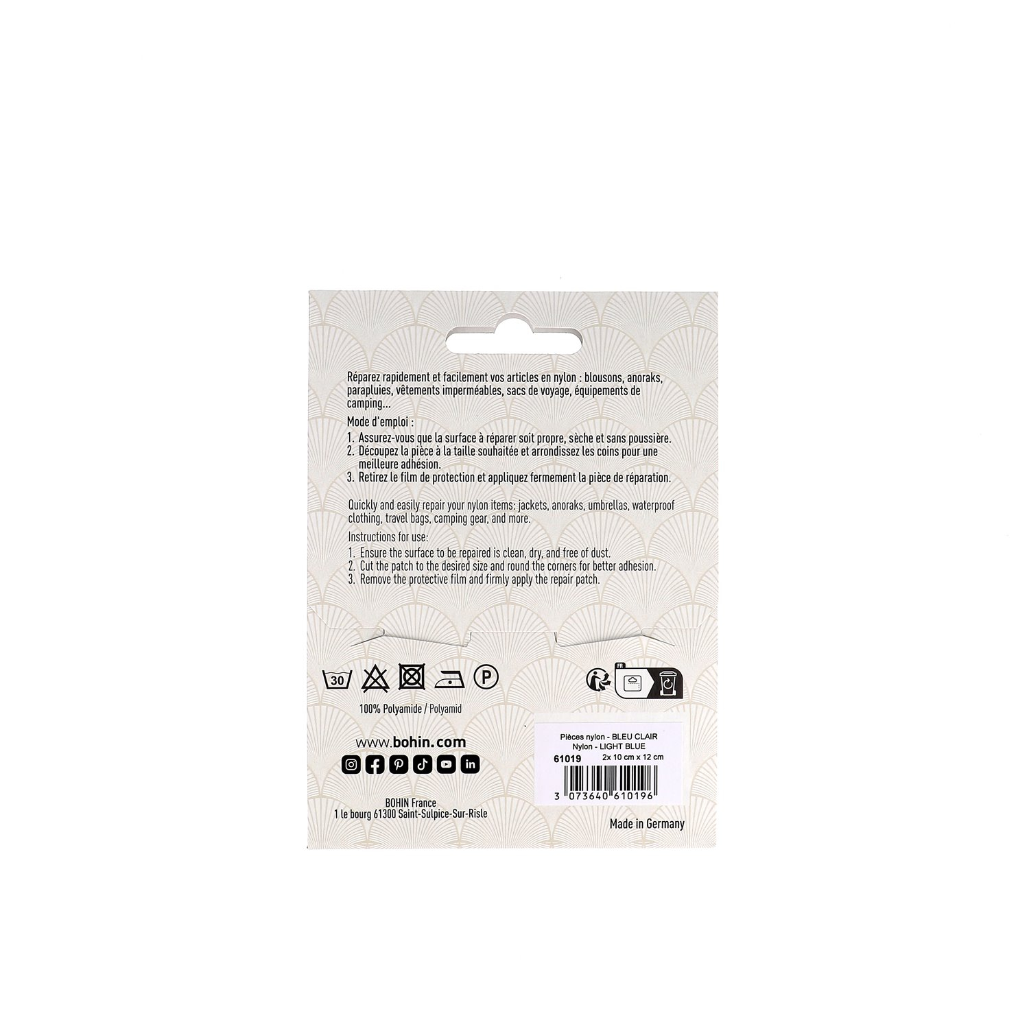 Nylons autocollants - 10 x 12 cm - 100% Polyamide - 24 couleurs - Blister x2