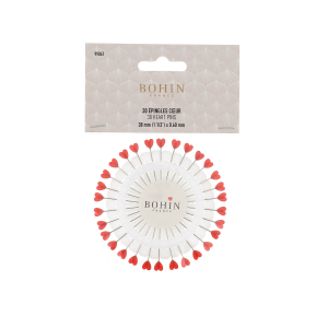 Plastic head pins - Red heart - 38 x 0,60 mm. - Wheel of 30 heart pins