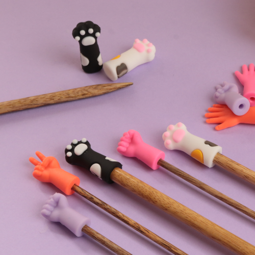 Protège-pointes pour aiguilles à tricoter - Modèle pattes de chat - N°8 à 15 - Assortiment de couleurs